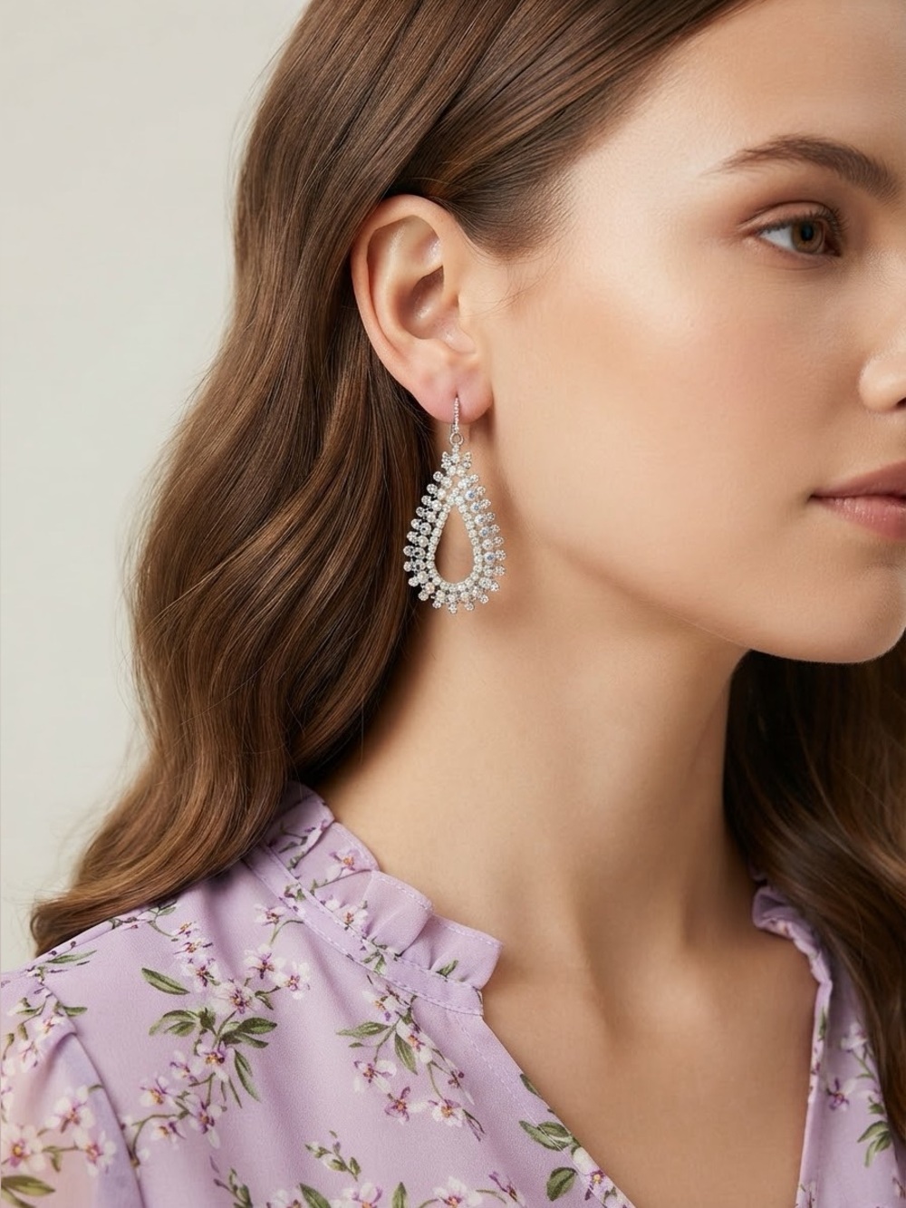 Iridescent Teardrop Rhinestone Earrings | AB Crystal Fishhook Dangle Earrings